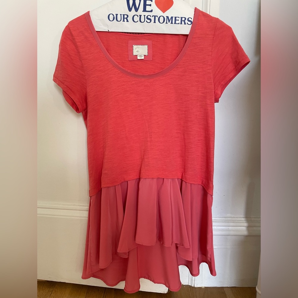 Anthropologie Mixed Media Top in Salmon, Size XS
